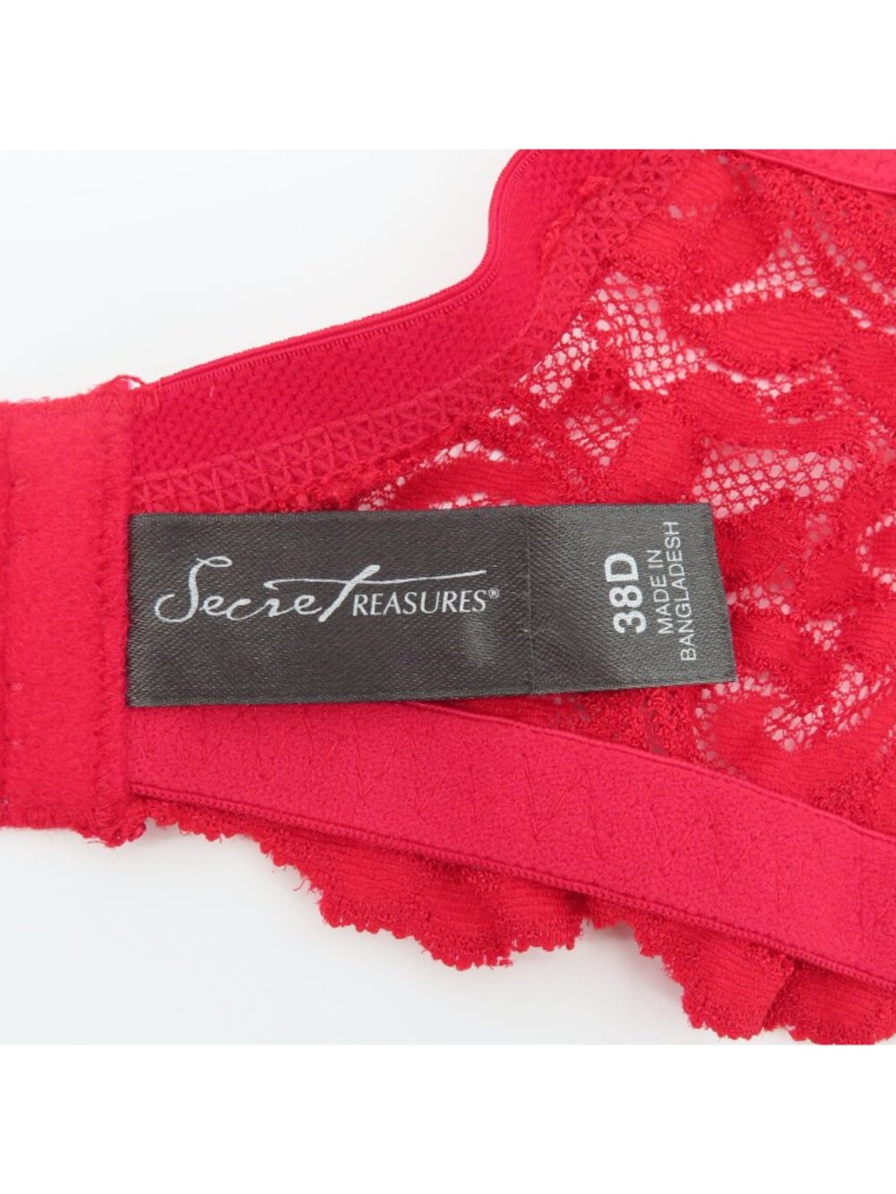 Secret Treasures 38D Bra Rhinestone Sheer Solid Red Lace Mesh Underwire Unlined - Picture 11 of 15